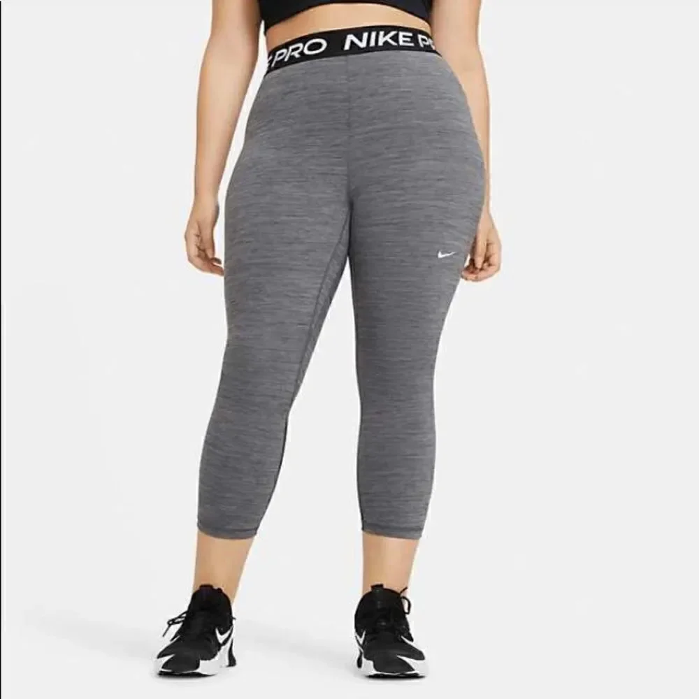 Nike Pro dri-fit heathered grey high rise crop length leggings sz 1X